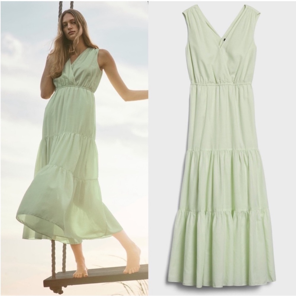 Banana Republic Organic Cotton-Tencel Maxi Dress lime honeydew green small new
